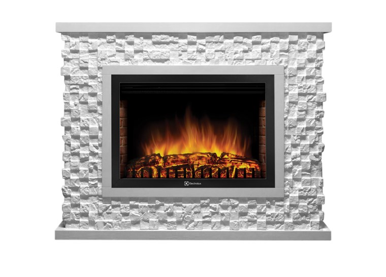 Портал Firelight Quadro 25 камень песчаник античный белый, белая эмаль